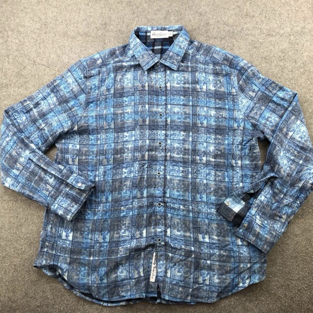 NWT Robert Graham Shirt Mens M Reversible Plaid Mosaic Long Sleeve Button Front